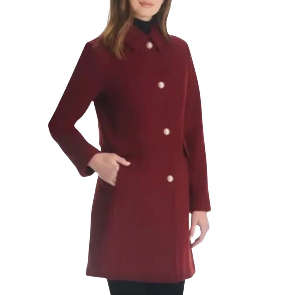Kate Spade Long Wool Coat NEW Imitation Pearl Buttons Collared Red Size L Large